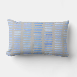 Modern Watercolor Blue Strokes on Grey Lumbar Pillow