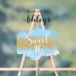 Modern Watercolor Blue Sweet 16 Sixteen