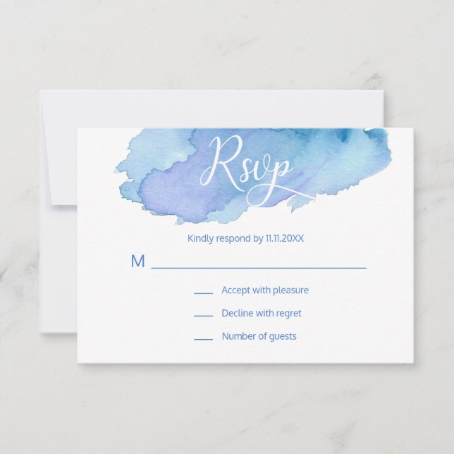 Modern Watercolor Blue Teal Turquoise RSVP Wedding (Front)