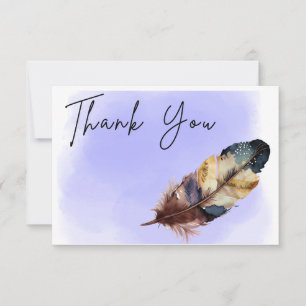 Modern Watercolor   Blue Thank You Card, feather