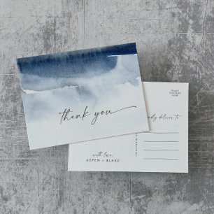 Modern Watercolor Blue Thank You Postcard