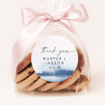 Modern Watercolor | Blue Thank You Wedding Favour Classic Round Sticker<br><div class="desc">These modern watercolor blue thank you wedding favour stickers are perfect for a stylish contemporary wedding reception. The minimalist, classic and elegant design collection features simple water colour paint brush strokes in pretty jewel tones. Personalize the sticker labels with your names, the event (if applicable), and the date. These stickers...</div>