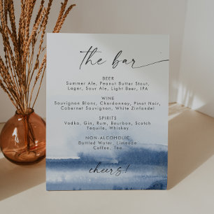 Modern Watercolor Blue Wedding The Bar Menu Pedestal Sign