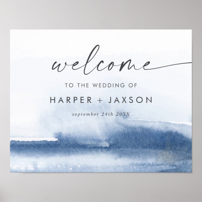 Modern Watercolor | Blue Wedding Welcome Poster (Front)