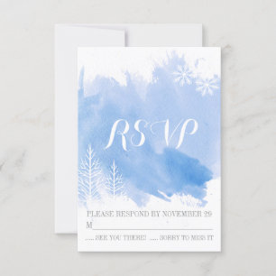 Modern watercolor blue winter wedding RSVP reply Card