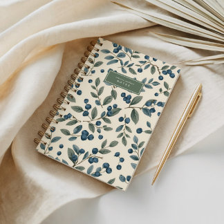 Modern Watercolor Blueberry Bush Notebook