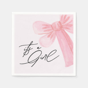 Modern Watercolor Blush Pink Bow Its a Girl  Napkin
