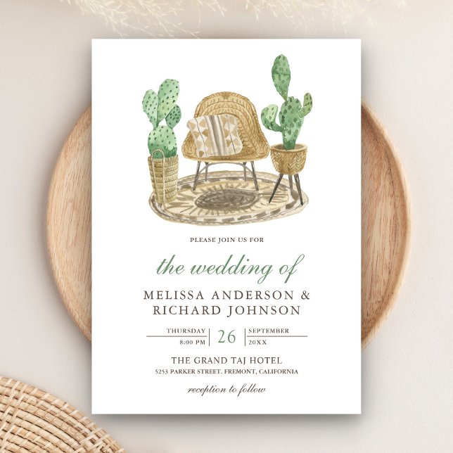 Modern Watercolor Boho Cactus Wedding Invitation (Creator Uploaded)