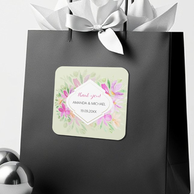 Modern Watercolor Boho Lilac Floral Elegant Square Sticker (Creator Uploaded)