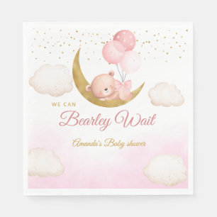 Modern Watercolor Boho pink teddy bear baby shower Napkin