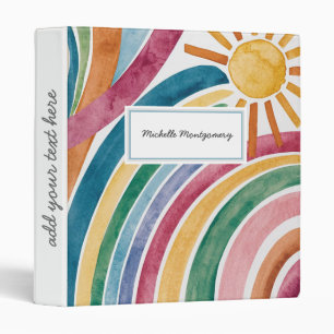 Modern Watercolor Boho Rainbow and Sunshine Custom Binder