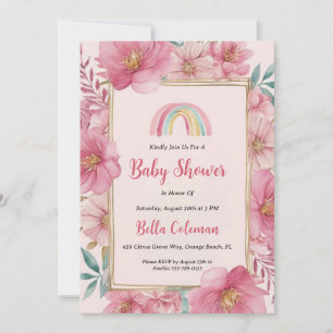 modern watercolor boho rainbow baby shower invitation