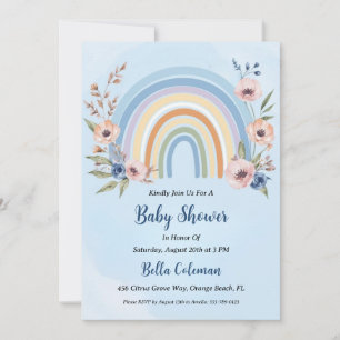 modern watercolor boho rainbow baby shower invitation