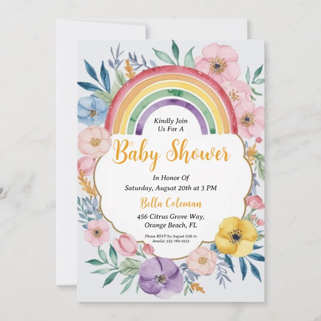Modern Watercolor Boho Rainbow Baby Shower Invitation (Front)