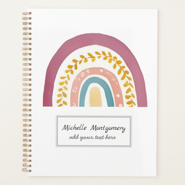 Modern Watercolor Boho Rainbow Custom Planner (Front)