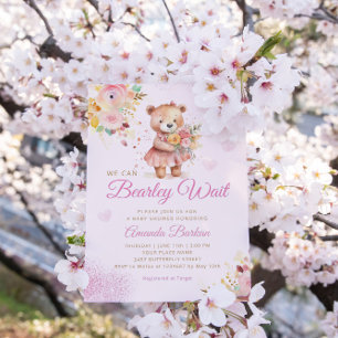 Modern Watercolor Boho Teddy Bear Girl Baby Shower Invitation