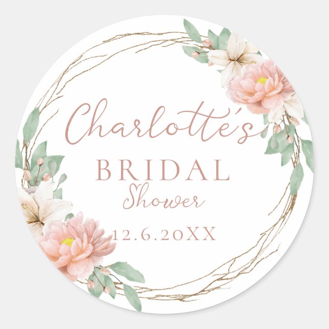 Modern Watercolor Boho Wreath Bridal Classic Round Sticker (Front)