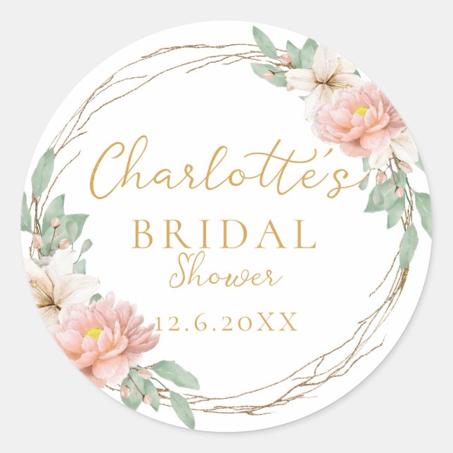 Modern Watercolor Boho Wreath Bridal Classic Round Sticker (Front)