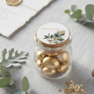 Modern Watercolor Botanical Eucalyptus Gold Green Classic Round Sticker