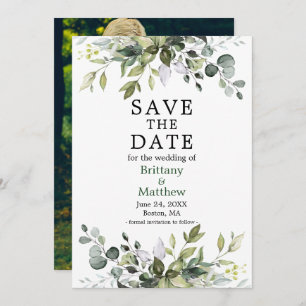 Modern Watercolor Botanical Greenery Photo Green Save The Date