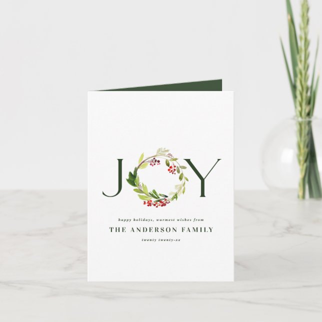 Modern watercolor botanical joy chic elegant holiday card (Front)