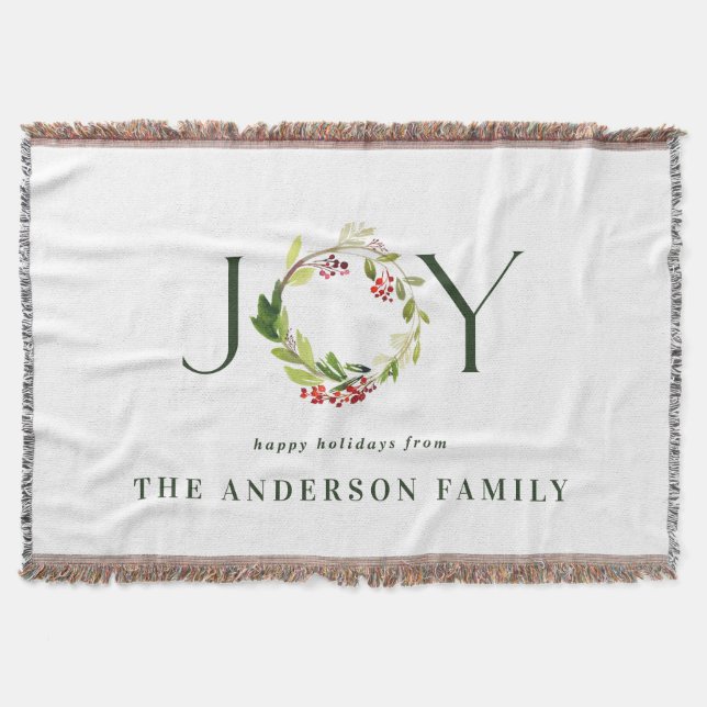 Modern watercolor botanical joy chic elegant throw blanket (Front)