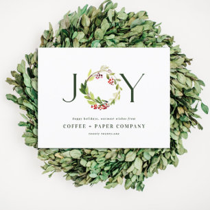 Modern watercolor botanical joy corporate holiday postcard