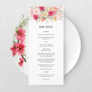 Modern Watercolor Bright Pink Floral Wedding Menu