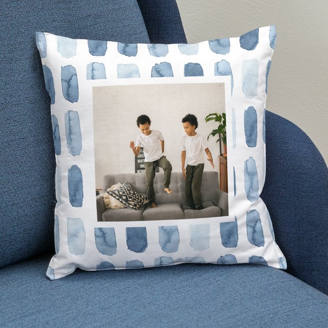 Modern Watercolor Brush Blue | Photo Throw Pillow (Creator Uploaded)