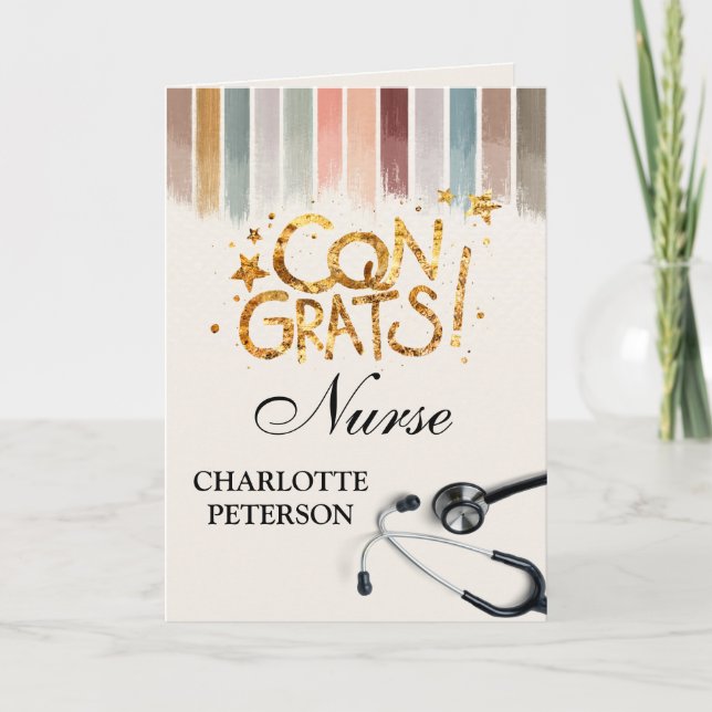 Modern Watercolor Brush Stroke Nurse Graduation  Card (Front)