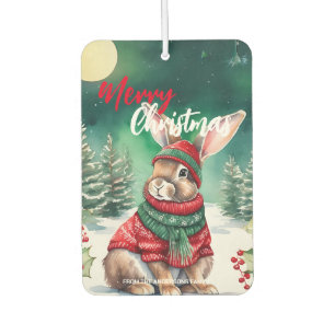 Modern watercolor Bunny rabbit Christmas tree Snow Air Freshener