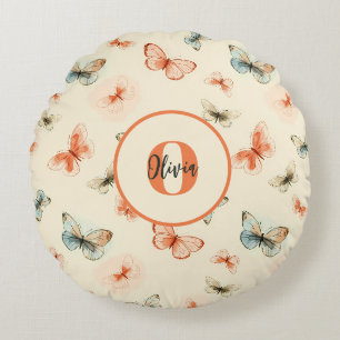 Modern Watercolor Butterflies Round Pillow