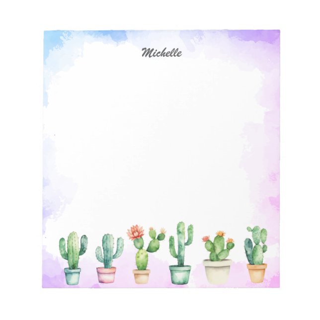 Modern Watercolor Cactus Cacti Desert Succulent    Notepad (Front)