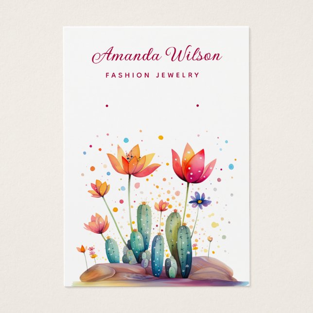 Modern watercolor Cactus earring display card  (Front)