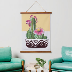 Modern Watercolor Cactus Garden Art  Hanging Tapestry