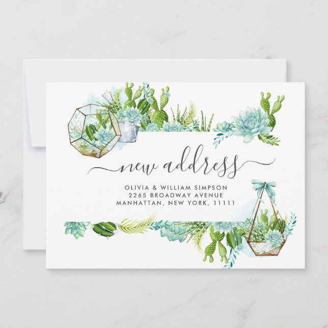 Modern Watercolor Cactus Succulent Moving Announcement (Front)
