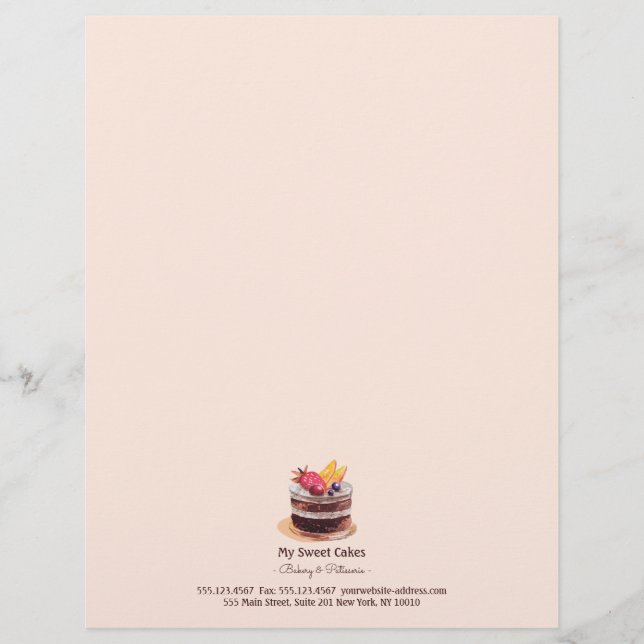 Modern watercolor cake patisserie cupcake dessert letterhead (Front)
