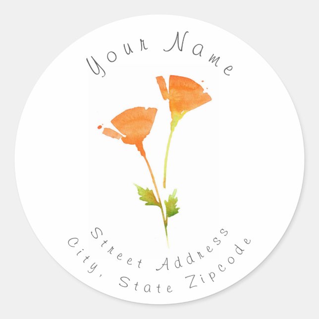 Modern Watercolor California Poppies Address Label (Front)
