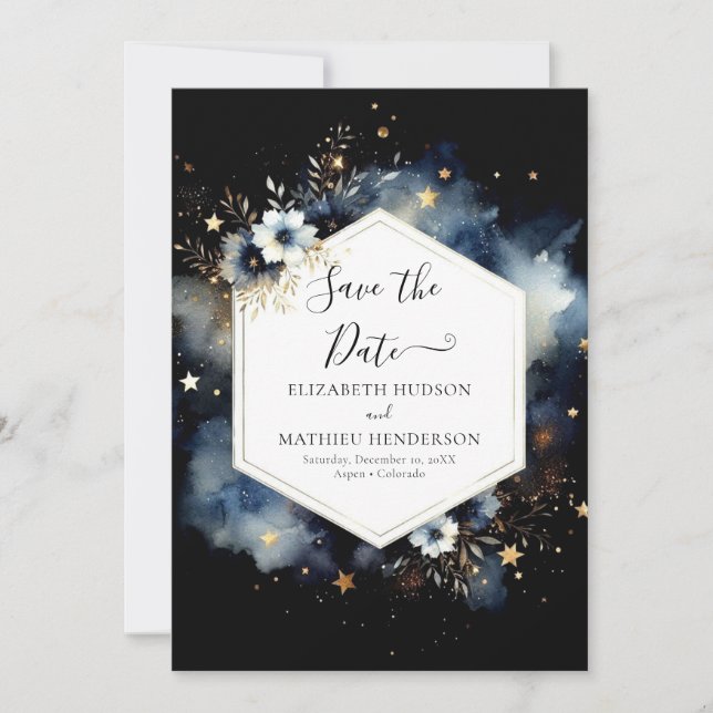 Modern Watercolor Celestial Wedding Save The Date (Front)