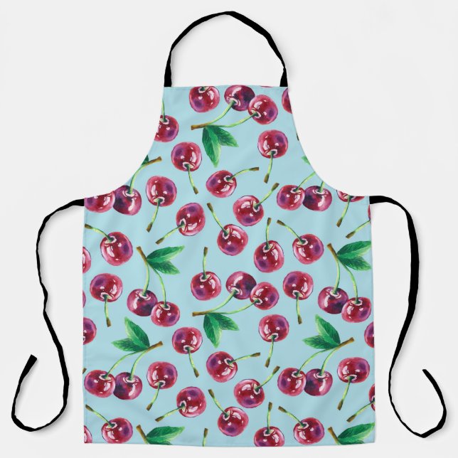 Modern Watercolor Cherries: Juicy Berry Pattern Apron (Front)