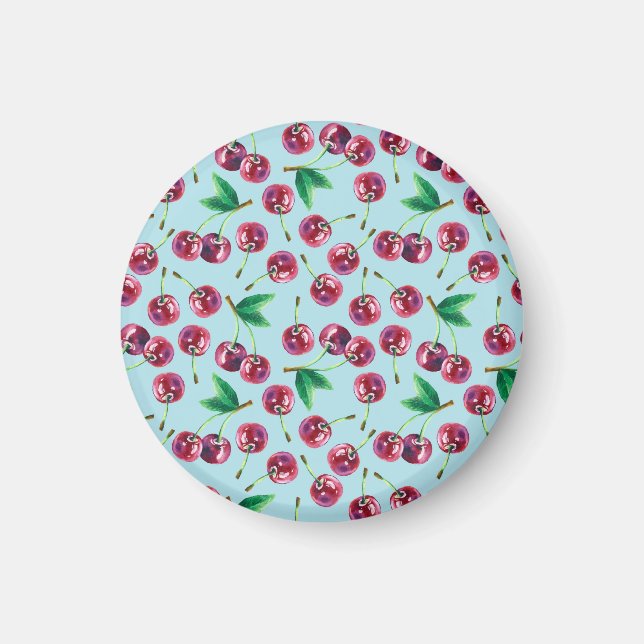 Modern Watercolor Cherries: Juicy Berry Pattern Magnet (Front)