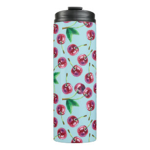 Modern Watercolor Cherries: Juicy Berry Pattern Thermal Tumbler