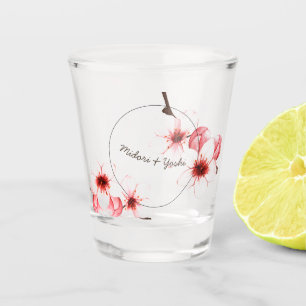 Modern Watercolor Cherry Blossoms Flower Wedding Shot Glass