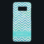 Modern  Watercolor Chevron Pattern Blue and White Case-Mate Samsung Galaxy S8 Case<br><div class="desc">Protect your cell phone in style with this chic modern Samsung Galaxy S8 Case. Cover design features a pretty white and blue green teal chevron zig-zag pattern, turquoise stripe, and your name or other customized text in a simple white typography font. This elegant and trendy phone case makes a stylish...</div>
