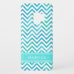 Modern  Watercolor Chevron Pattern Blue and White Case-Mate Samsung Galaxy S9 Case<br><div class="desc">Protect your cell phone in style with this chic modern Samsung Galaxy S9 Case. Cover design features a pretty white and blue green teal chevron zig-zag pattern, turquoise stripe, and your name or other customized text in a simple white typography font. This elegant and trendy phone case makes a stylish...</div>