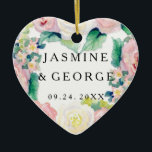 MODERN Watercolor Chic Wide Stripes w Roses Ceramic Ornament<br><div class="desc">A beautiful heart shaped ornament to celebrate your first Christmas together, to announce your engagement as a "Save the Date, " for an anniversary or to give as a thank you gift to parents, family or friends that have helped you with your wedding or bridal shower. Matching Wedding Invitation Set...</div>