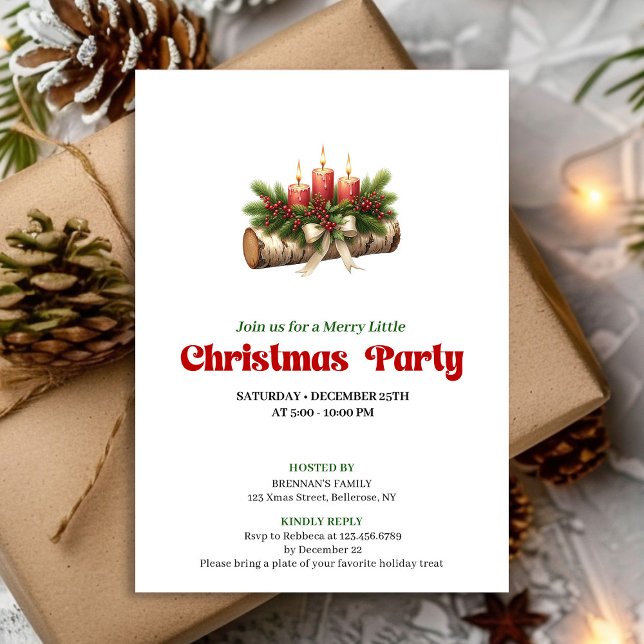 Modern Watercolor Christmas Candles Invitation (Modern Watercolor Christmas Candles Invitation)