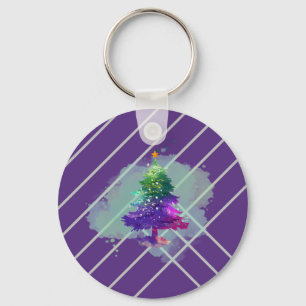 Modern Watercolor Christmas colorful Pine Tree Keychain