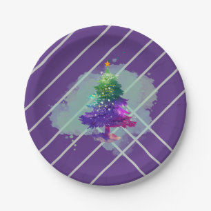 Modern Watercolor Christmas colorful Pine Tree Paper Plate