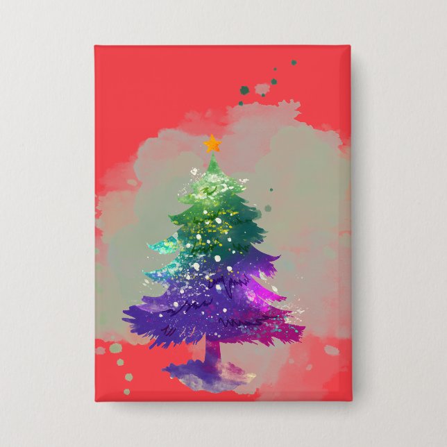 Modern Watercolor Christmas colourful Pine Tree (Front)